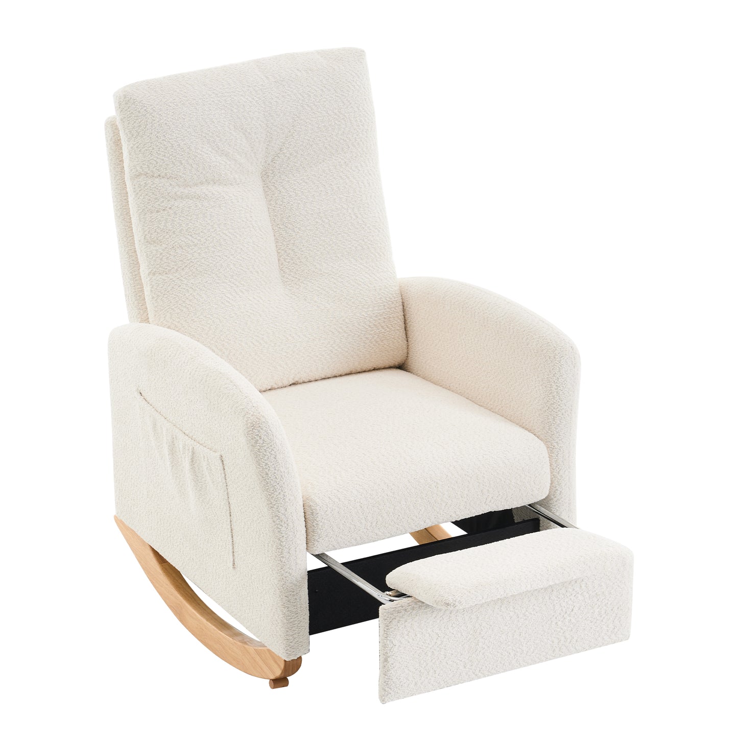 Accent Rocking  Chair with Footrest High Back Rubber Wood Rocking Legs Bedroom Living Space