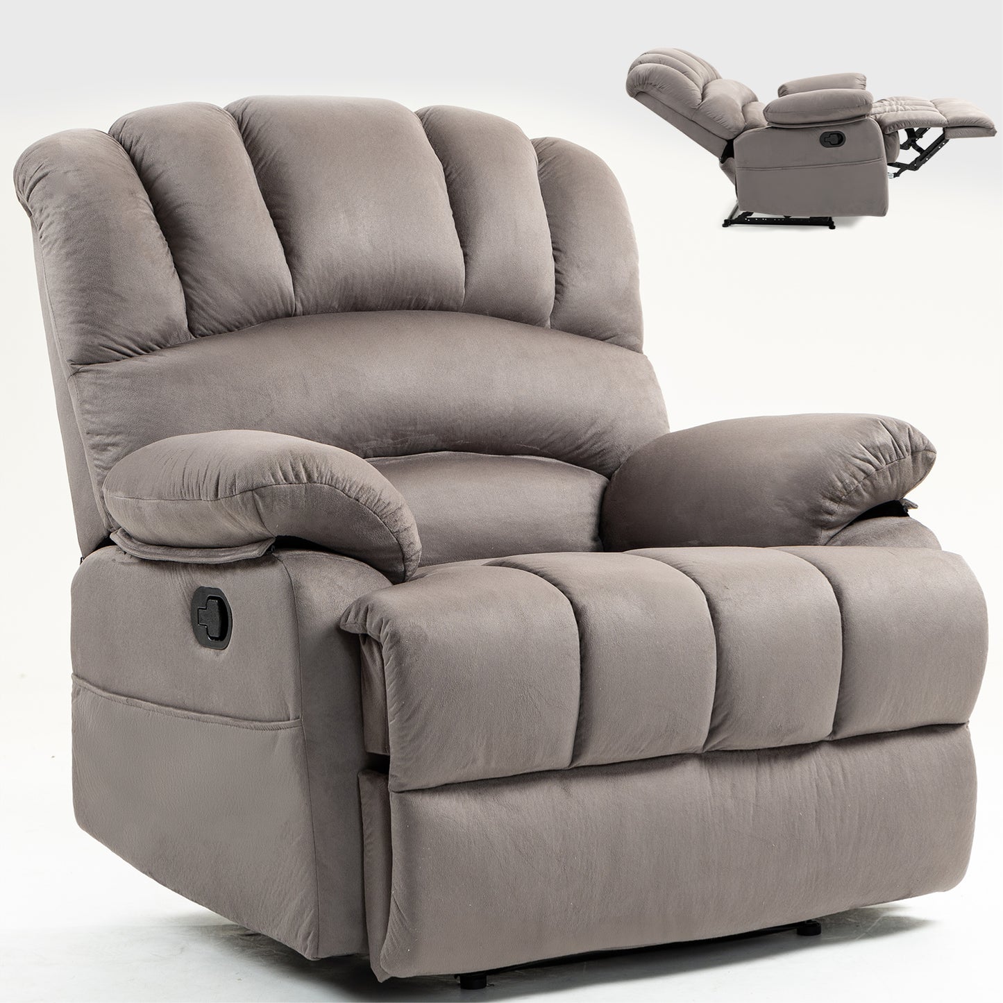 Large Manual Recliner Chair in Fabric, Comfortable Design for Living Rooms, Grey