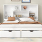 Queen Size Platform Bed with Storage Headboard and 2 Drawers, White