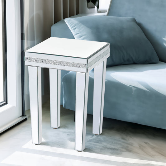 ON-TRANS glass mirror edge table, easy to assemble crystal design and adjustable height leg edge table, silver