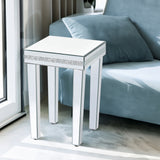 ON-TRANS glass mirror edge table, easy to assemble crystal design and adjustable height leg edge table, silver