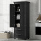 Tall Storage Cabinet with Two Drawers, Perfect for Bathrooms and Offices, Black Finish