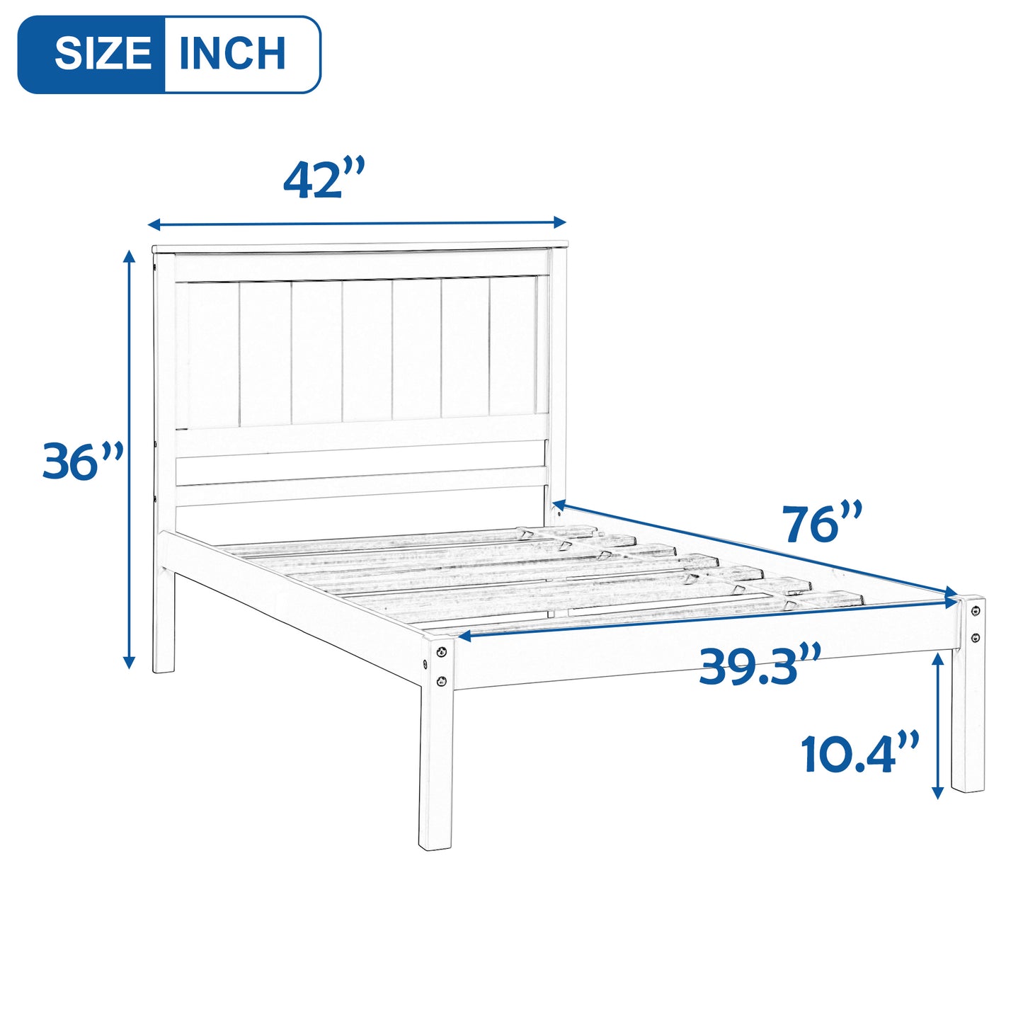 Platform Bed Frame with Headboard  Wood Slat Support  No Box Spring Needed Twin  White