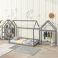 Twin House-Shaped Floor Bed with 2 Detachable Stands Grey