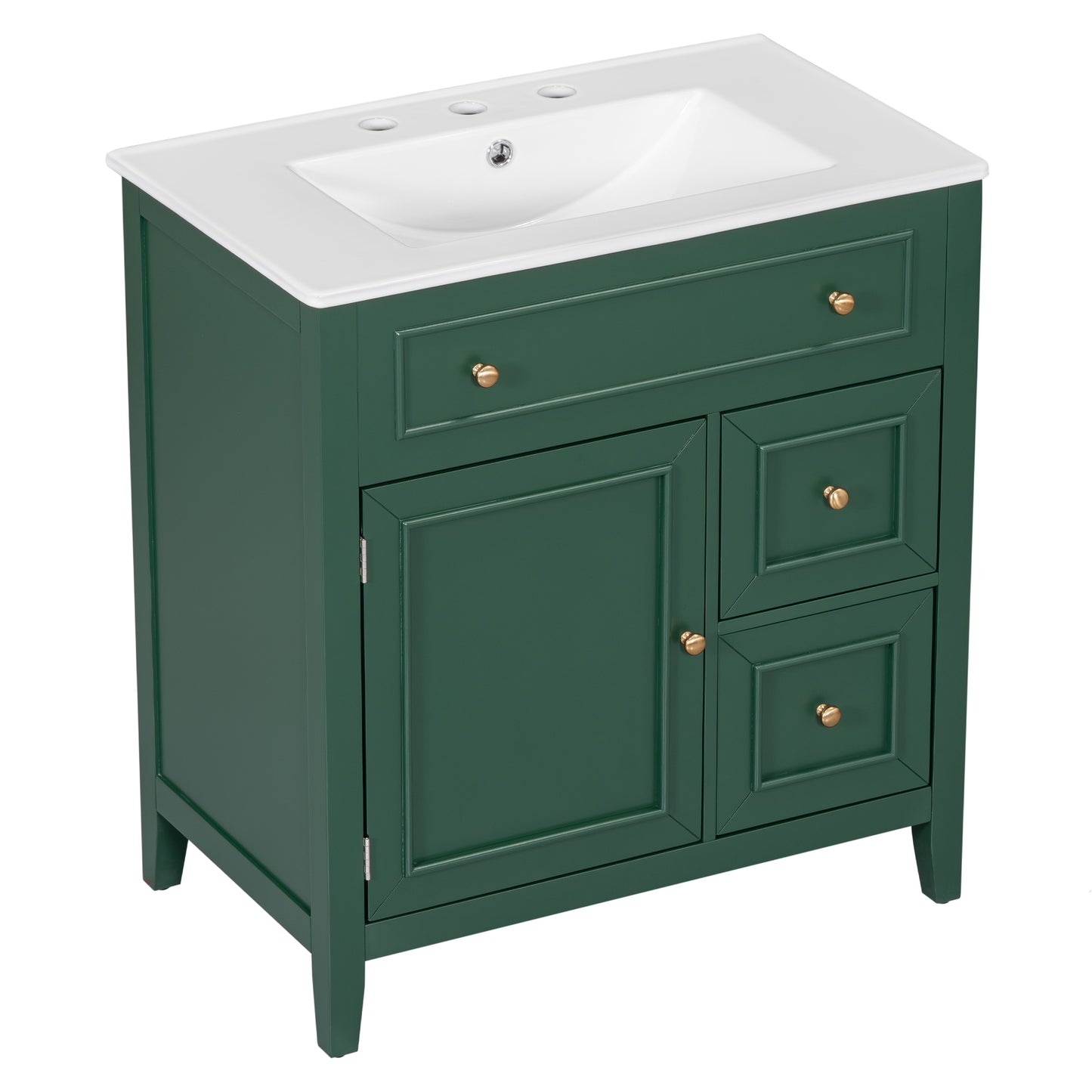 30" Bathroom Vanity with Sink Top, Solid Wood Cabinet with Door and Two Drawers, Green