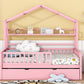 Wooden Full Size House Bed with Twin Size Trundle Kids Bed with Shelf Pink