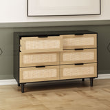 6 drawers Rattan dresser Rattan Drawer Bedroom Living Room (Black)