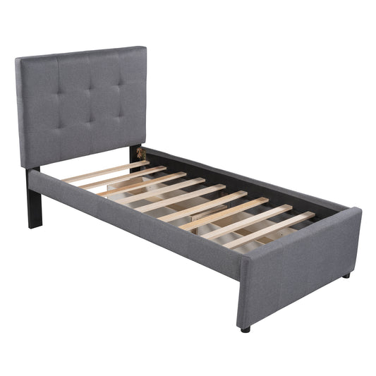 Linen Upholstered Platform Bed With Headboard and Two Drawers Twin