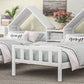 Double Twin Size Platform Bed with House-shaped Headboard and a Built-in Nightstand, White