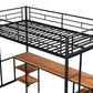 Twin loft bed with table and shelf/Heavy duty sturdy metal/Built in table and shelf/Noise reduction/Safety fence