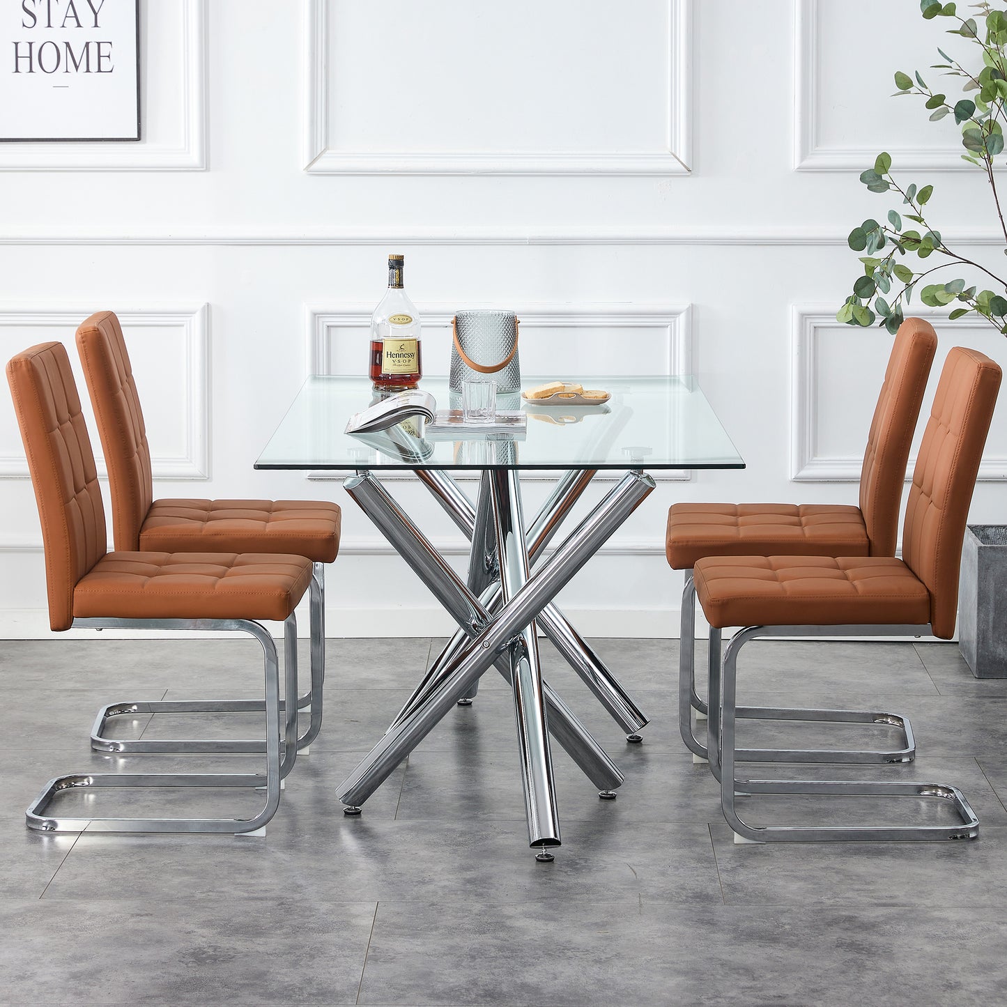 Large Modern Minimalist Rectangular Glass Dining Table, Seats 6-8, Perfect for Contemporary Dining Rooms