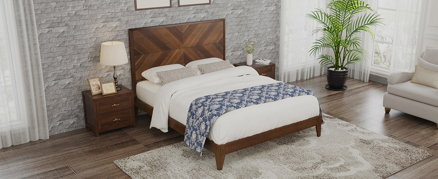 Mid-Century Modern Platform Bed Wood Slat Support with No Box Spring Needed,Full, Walnut