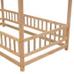 Twin Size Floor Wooden Bed with House Roof Frame, Fence Guardrails