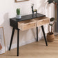 Side table with two real rattan drawers, solid wood table legs,can be used in the dining room, living room,bedroom