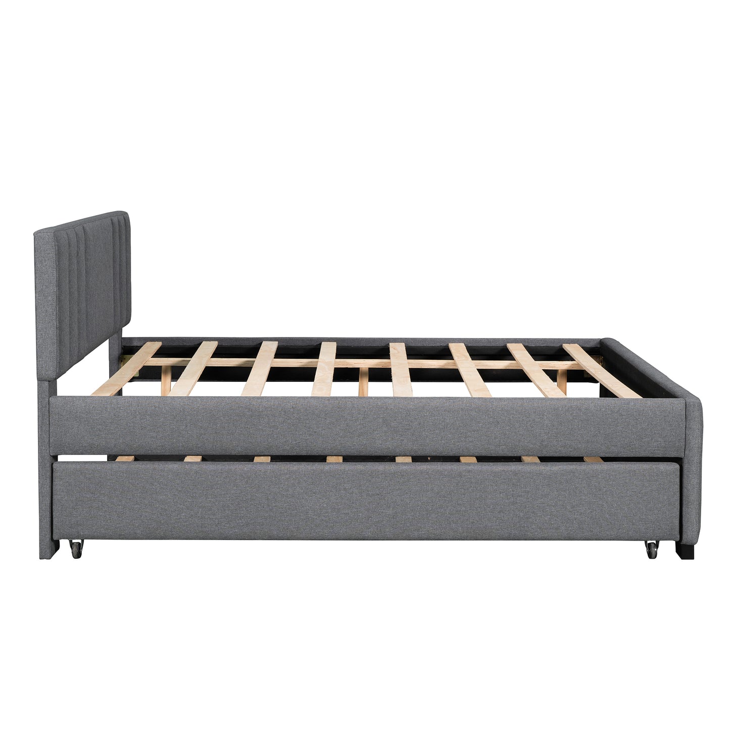 Full Upholstered Platform Bed with Trundle Grey