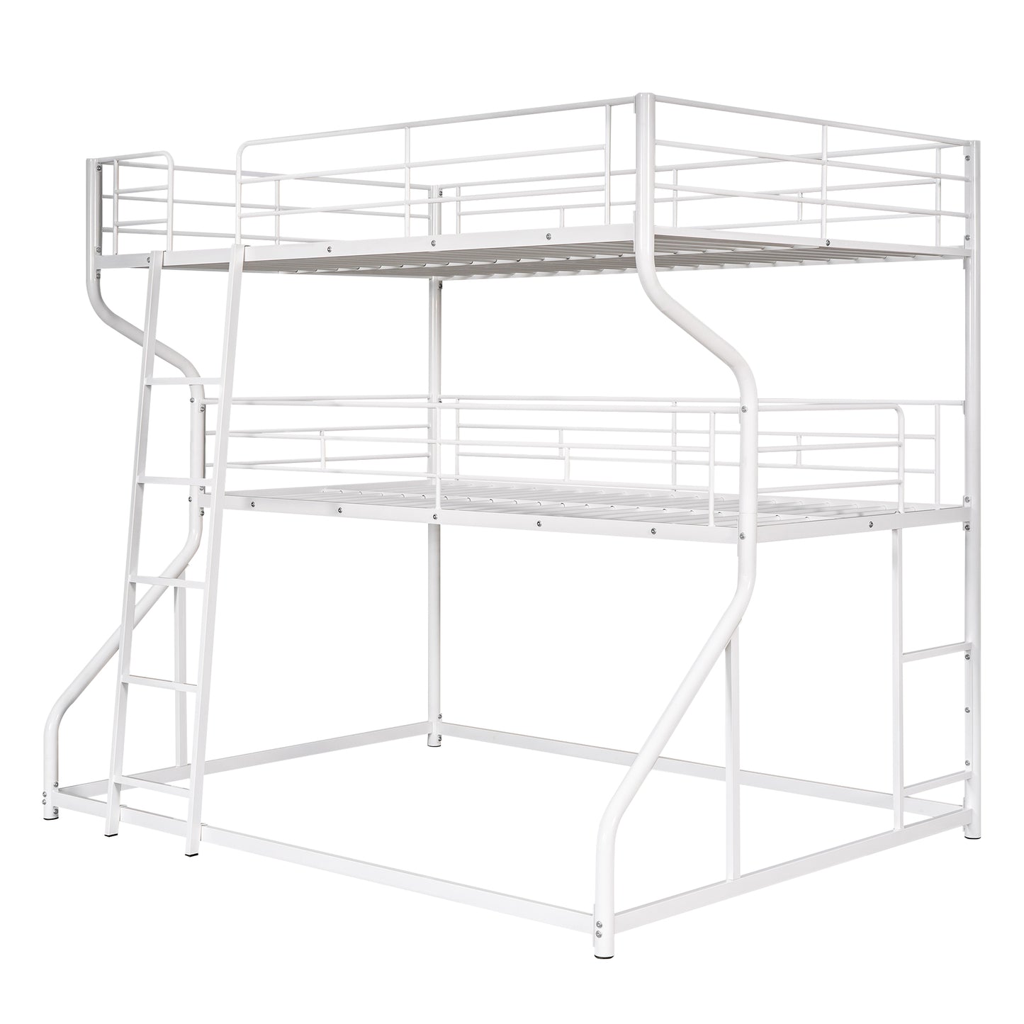 Full XL over Twin XL over Queen Size Triple Bunk Bed with Long and Short Ladder White