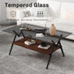 Rectangle Coffee Table with Tempered Glass Top and Brown MDF Shelf, Modern Design for Living Rooms, Gray Glass