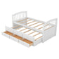 Twin over Twin Wood Bunk Bed with Trundle and Drawers White