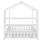 Full Size Wood House Bed with Fence and Detachable Storage Shelves, White