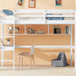 Twin Loft Bed with built-in desk and bookcase of three compartments, Guardrails and Ladder,White