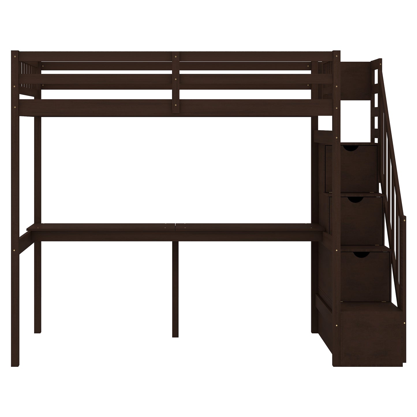 Twin Size Loft Bed with Storage Staircase and Built-in Desk Espresso