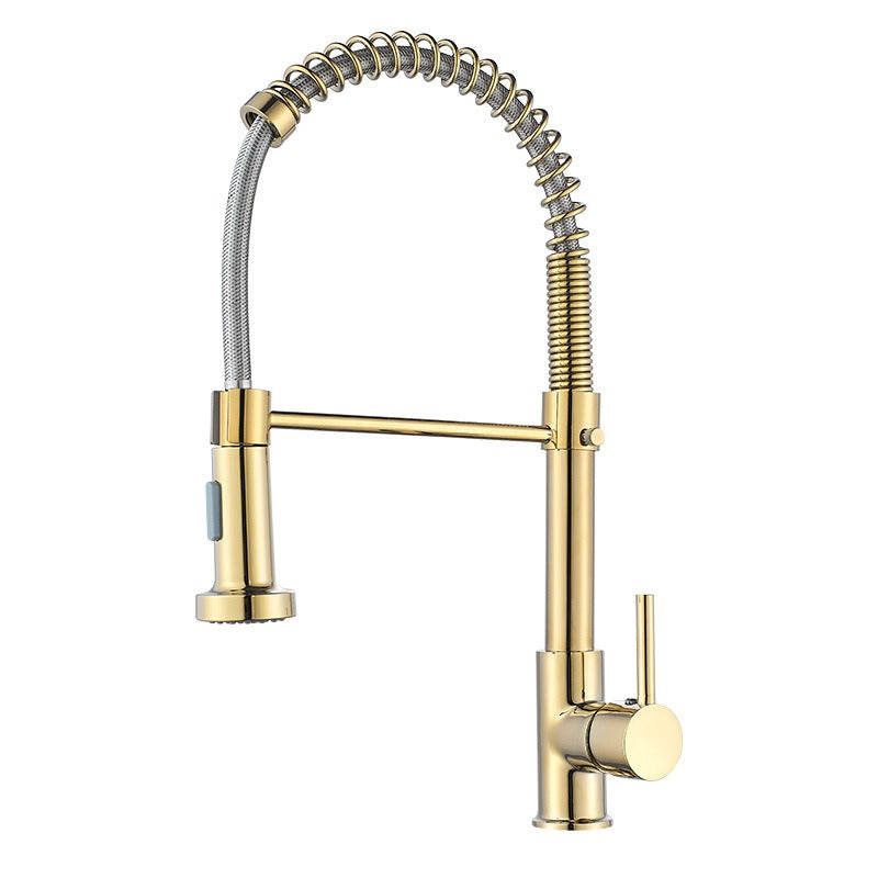 All copper spring faucet, kitchen sink with rotatable pull-out paint, black and gold dots