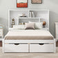 Full Size Platform Bed with Storage Headboard and 2 Drawers, White