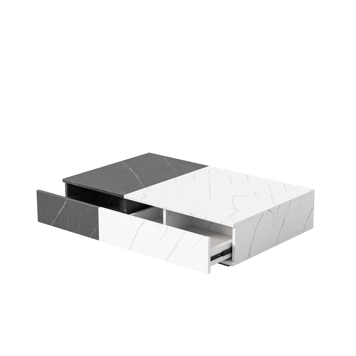 Mesa de centro moderna en blanco y negro con dos espacios de almacenamiento, diseño elegante para salas de estar