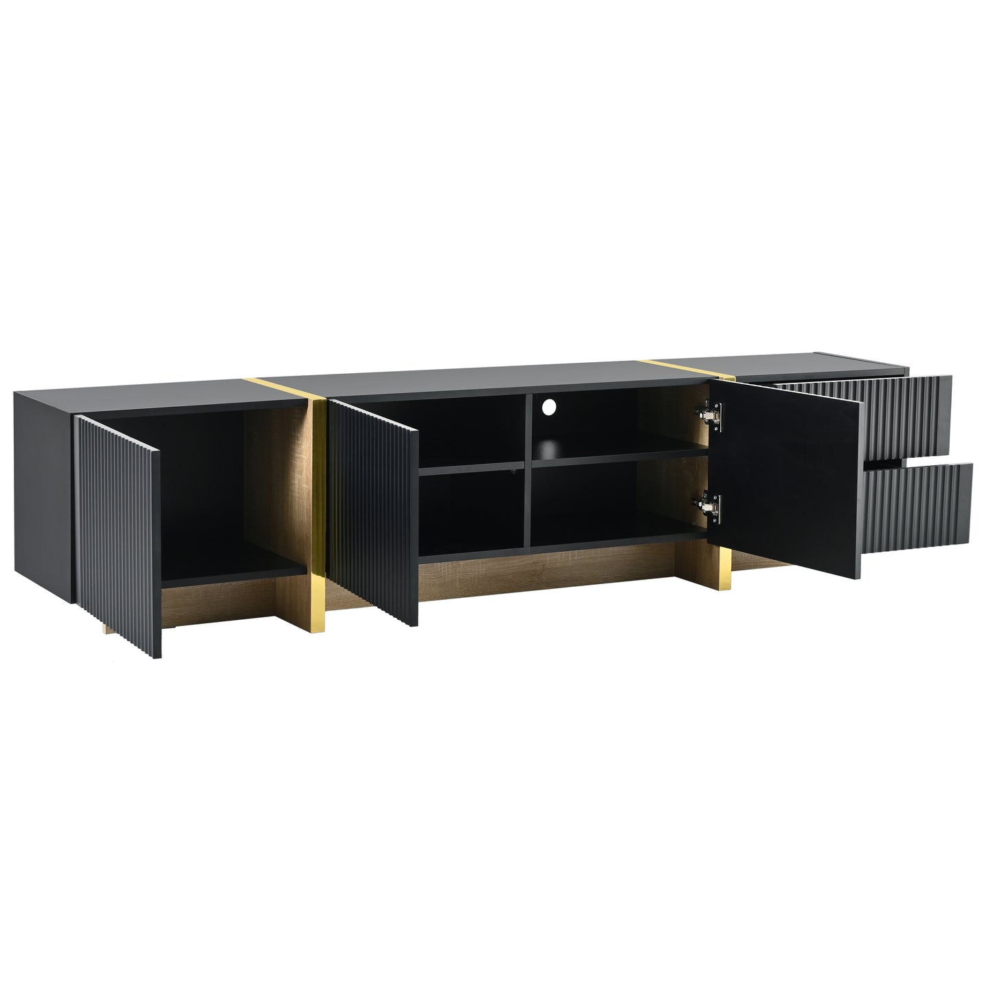 Luxury Fluted TV Stand for TVs Up to 80'', Modern Entertainment Center with Storage Cabinets & Drawers Black