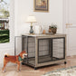 Furniture Style Dog Crate Side Table on Wheels with Double Doors and Lift Top.Grey,38.58''w x 25.5''d x 27.36''h