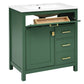 30-Inch Green Bathroom Vanity with Ceramic Sink and Ample Storage - Ideal Choice for Small Bathrooms