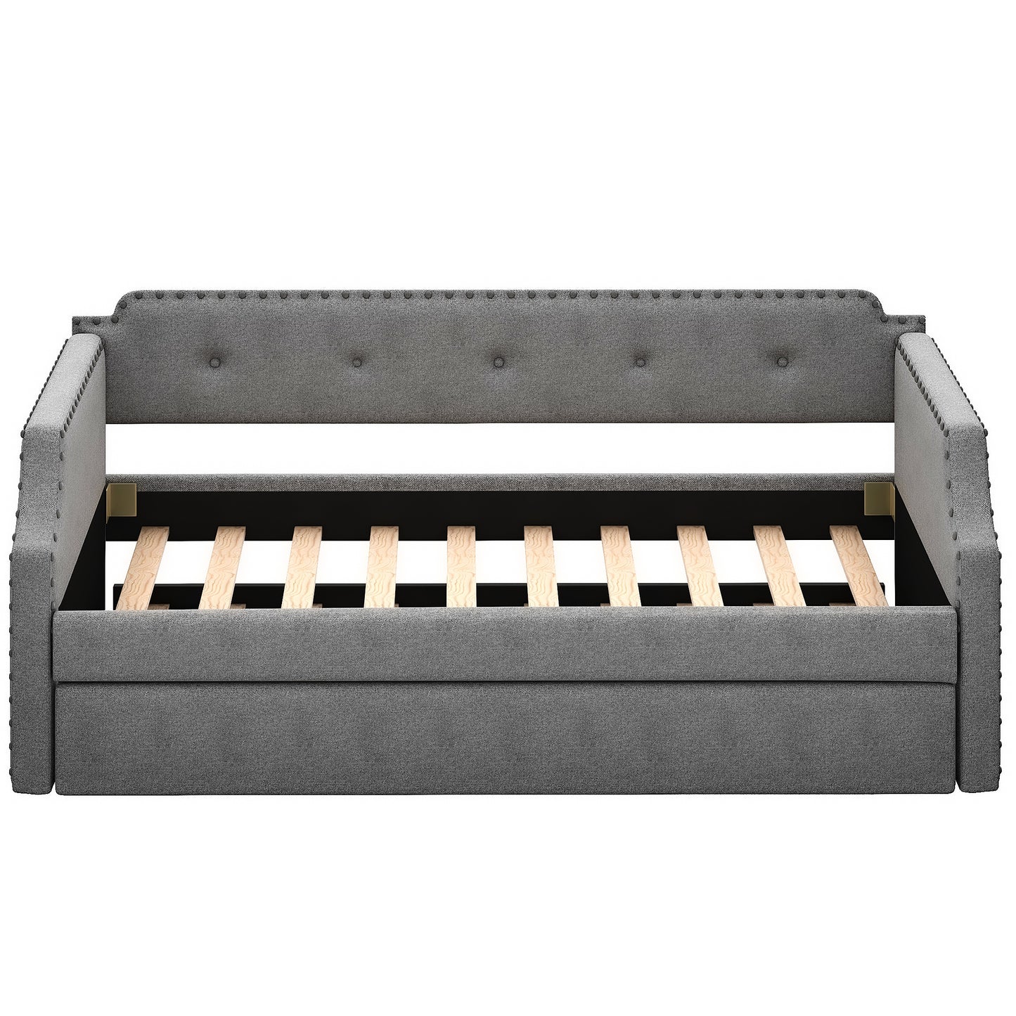 Upholstered Daybed with Trundle, Wood Slat Support,Upholstered Frame Sofa Bed   Twin Gray