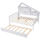 Full Size Platform Bed with Trundle and Shelves, White