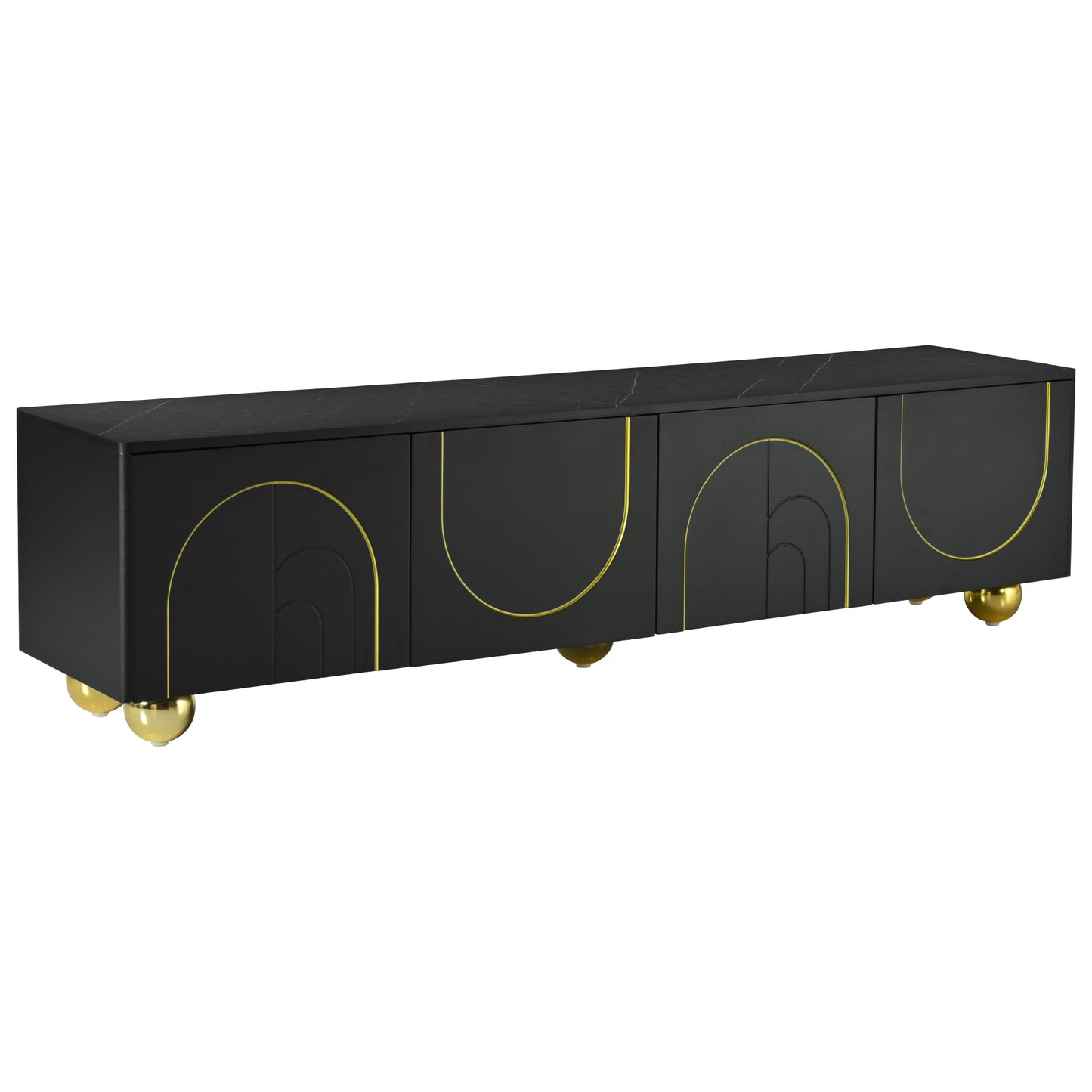 U-Can modern TV stand is suitable for TVs under 75 inches and comes with a storage cabinet top marble pattern and circular stand