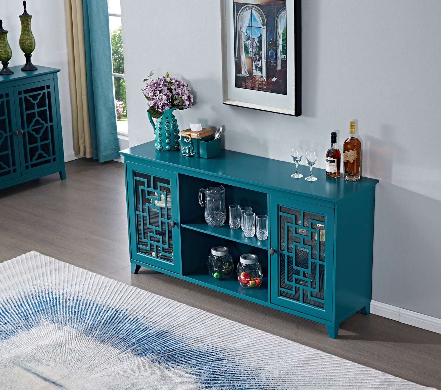 60" Sideboard Buffet Table with Storage Cabinet, Modern Design for Living Rooms and Dining Rooms