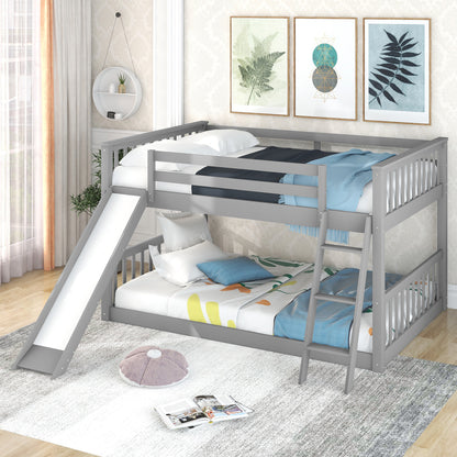 Full over Full Bunk Bed with Convertible Slide and Ladder  Gray