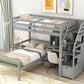 Twin Size Loft Bed with a Stand-alone Bed, Storage Staircase, Desk, Shelves and Drawers, Gray