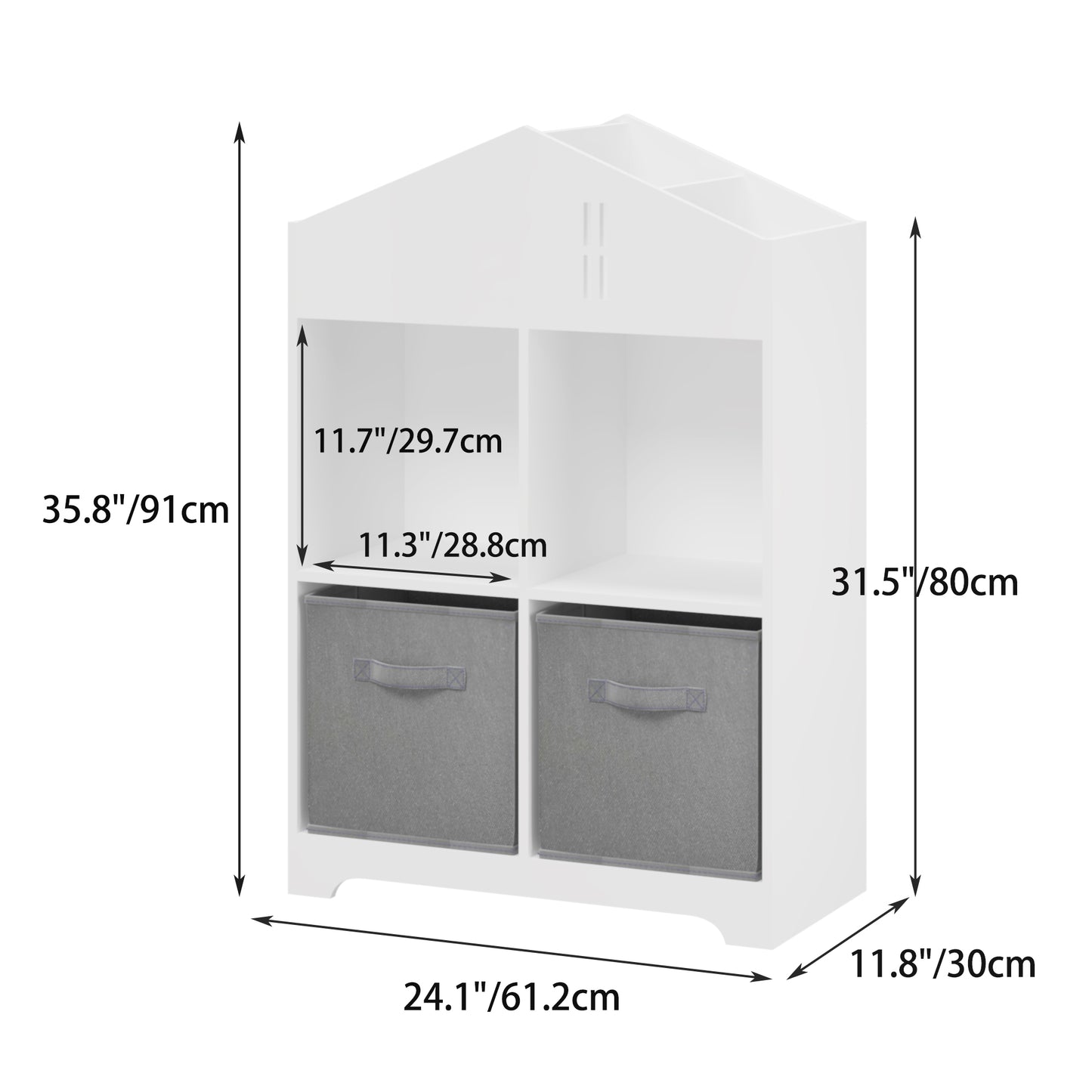 Kids Dollhouse Bookcase with Storage 2-Tier Storage Display Organizer (White/Gray)