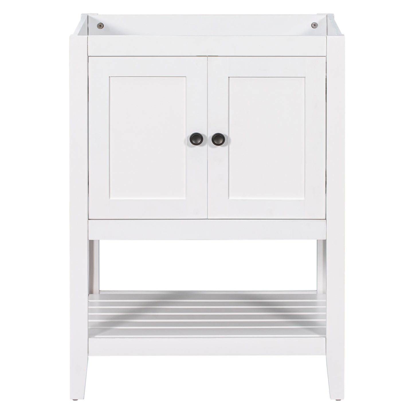 Bathroom Vanity Base Only, Soild Wood Frame, Bathroom Storage Cabinet with Doors and Open Shelf, White