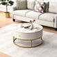 Modern Round Coffee Table with Drawers, Marble Table with Storage, Coffee Table for Living Room