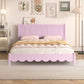 Queen Size Wood Platform Bed Frame, Retro Style Bed with Rectangular Headboard,No Need Box Spring,Pink