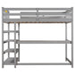 Twin Size Loft Bed with Storage Shelves and Under-bed Desk Gray