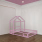 Wooden Full Size Children's Bed with Detachable Headboard and Integrated Clothes Drying Rack, Pink