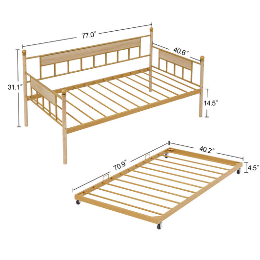 Daybed sofa bed metal framed with trundle twin size  golden 77'' L x 40.6'' W x 14.5''H