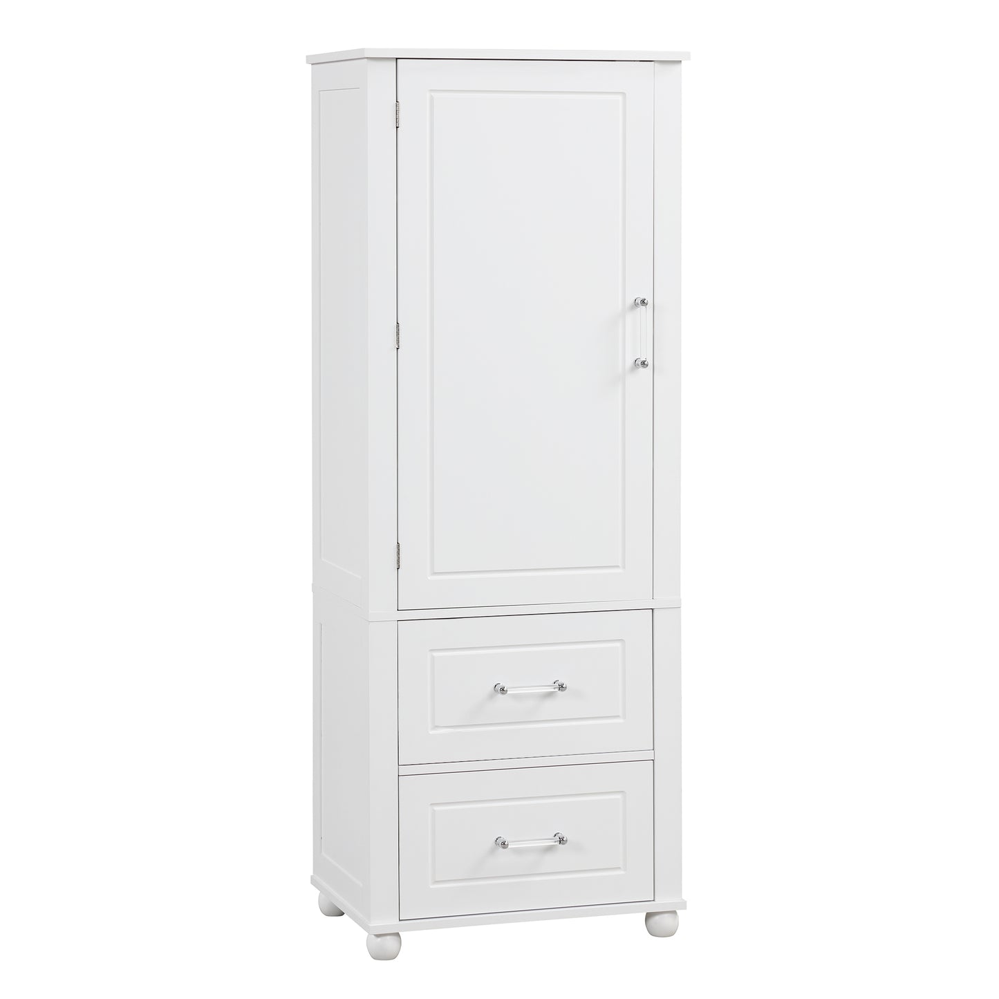 Tall Bathroom Storage Cabinet with 2 Drawers and Adjustable Shelf, White MDF Board Design