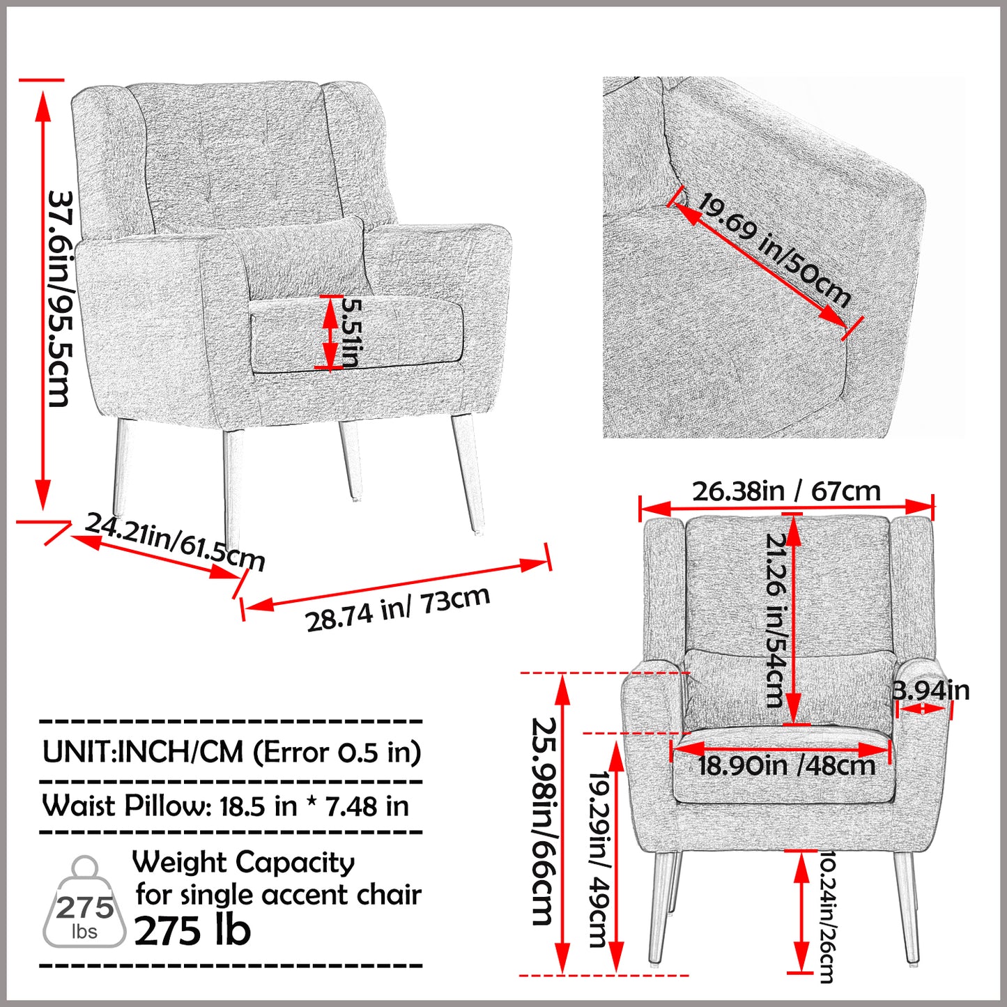 Modern Accent Chair Upholstered Foam Filled Living Room Chairs Comfy Reading Chair Mid Century Modern Chair (Orange)