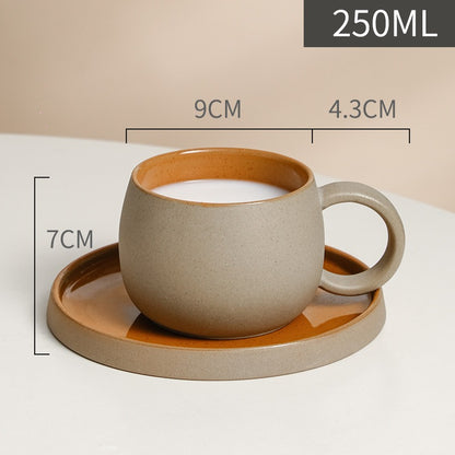 Juego de tazas de café de cerámica retro de gres, combinación de taza y platillo japonés