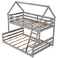 Twin over Full House Bunk Bed with Built-in Ladder Gray