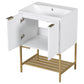 Bathroom Vanity with Sink, Bathroom Vanity Cabinet with Two Doors and Gold Metal Frame, Open Storage Shelf, White