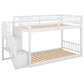 Twin over Twin Floor Bunk Bed, Ladder with Storage  White